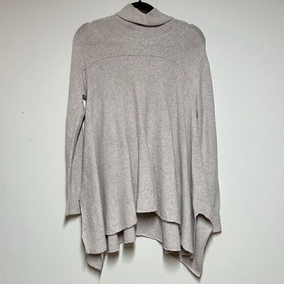 Free People Oatmeal Beige Assymetrical Lightweight Cowl Neck Sweater Womens L - Picture 3 of 5